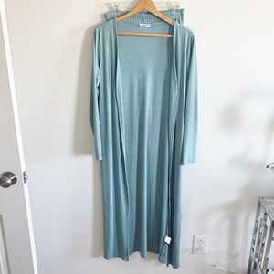 Ekouaer blue casual lounge set- long duster cardigan and matching pants size M